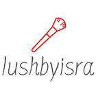 Logo with a red brush icon and 'lushbyisra' text on a white background