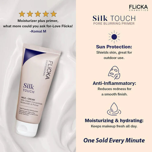 FLi.CKA Silk Touch 3 In 1 Moisturizer And Primer For Face Makeup | Hydrating, Lightweight & Long- Lasting | All Skin Types | Milk-Cream Multi Function | Minimises Pores | 60 Gram