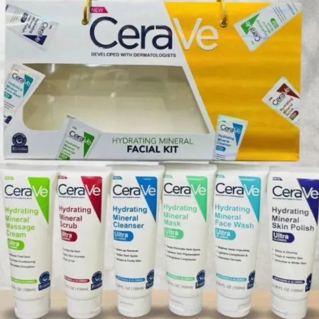 Cerave Hydrating Mineral Facial Kit 6 in 1 Complete Skincare Set - 100ml Each